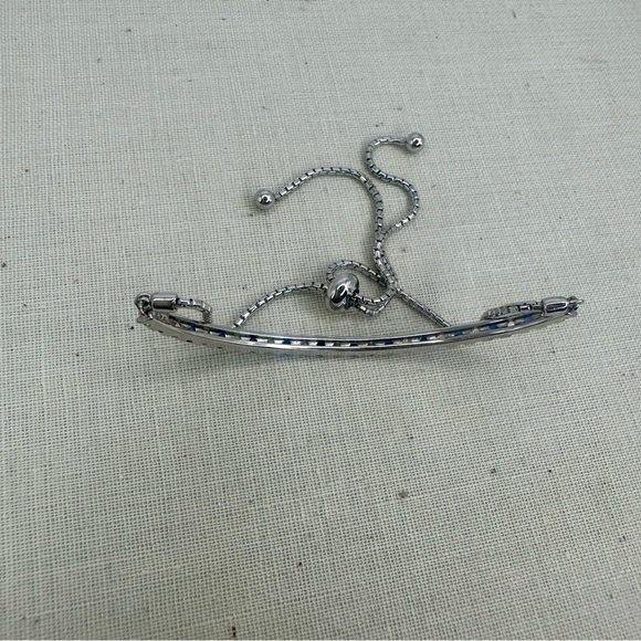 Sapphire & 925 Sterling Silver Signed Fine Adjustable Chain Bracelet 4g - Picture 3 of 8